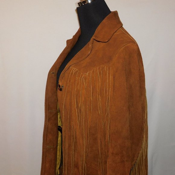 Suede Leather Fringe Vintage Coat 24" Fringe! Boho Hippie Rancher Western Jacket - Picture 12 of 15